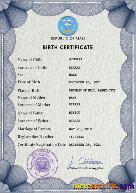 Mali birth certificate